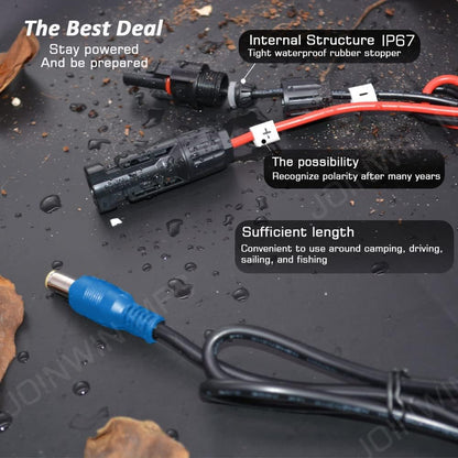 PORGENERO Solar Cable to 8mm Adapter Compatible with MC4 Connector 48" for GZ Products (Female Positive) (Blue)